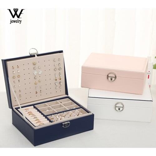 WE New Double-Layer Leather Jewelry Box Necklace 48-hole Earring storage Jewelry Storage Box Large Space Jewelry Holder Gift Box
