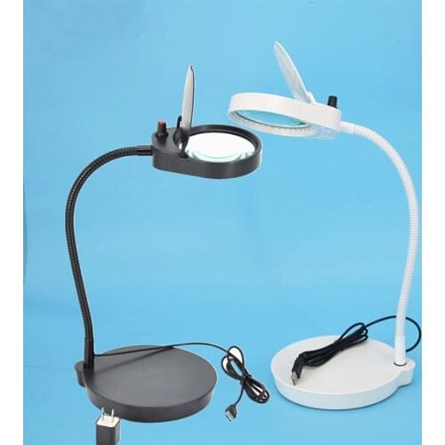 Tabletop High-fold Magnifying Glass with Lamp 10X20X Child Female Mirror Lightweight Reading Repair LED Work Lamp