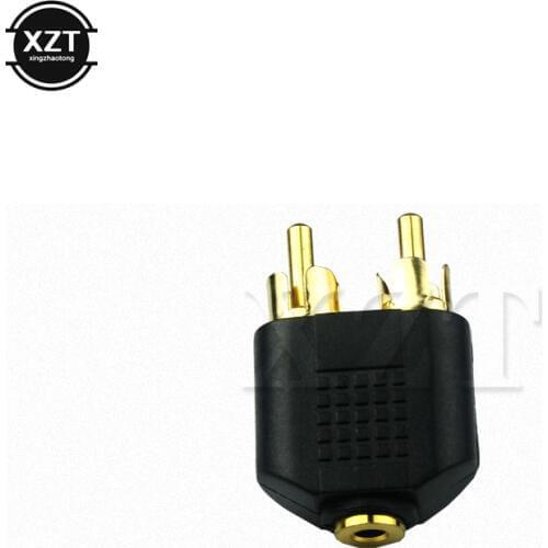 New 1PC Gold for Speaker Power Amplifier Plated 3.5mm Audio Stereo Jack Female To 2 RCA Male Audio Jack Connector Adapter Con