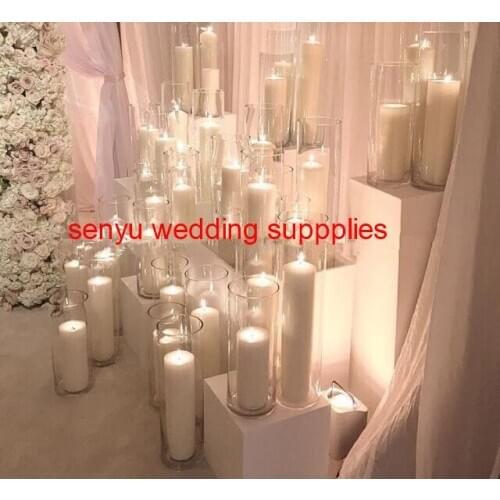 New popular crysyal vases candle holder wedding centerpieces,clear vase for flower arrangement,round clear acrylic vases senyu80