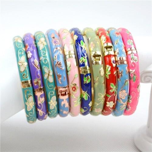 Wholesale 10pc Beijing Cloisonne National Wind Peony Bangle Gold Color Vintage Bracelet Chinese Style Bangles Wedding Party Gift