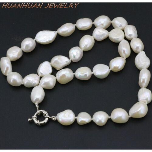 12-14mm White Natural Freshwater Pearl Bead Necklaces Freeform Beads Strand Beaded Rope Necklaces Women Diy Jewelry 18inch B3389
