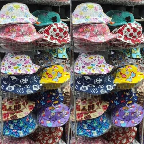 52cm size Children Fisherman Hat Summer Hat Printing Cotton Bucket Hat For Girls Boys Panama Fold Girls Sun Hat wholesale