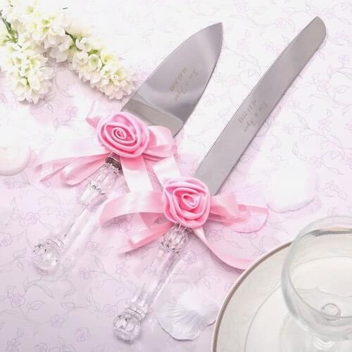 Personalized rose tie Wedding Cake Serving Set wedding knife pizza knife red and pick option 1004DS