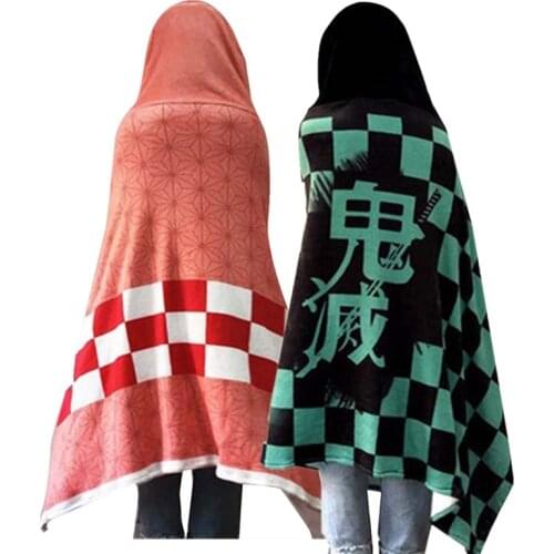 Anime Demon Slayer Kamado Tanjirou Kochou Shinobu Cloak Cosplay Flannel Air Condition Blanket Shawl Coat Cape