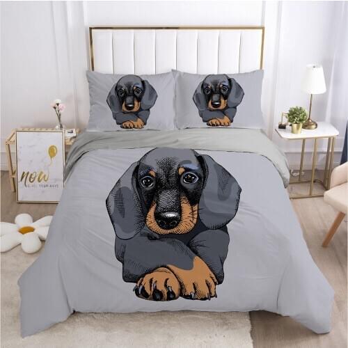 Quilt Covers Pillowcase Gray Bedding Set Duvet Cover Sets Comforter Case Linen Bed Full Twin Size 3D Cartoon Dog Bedclothes