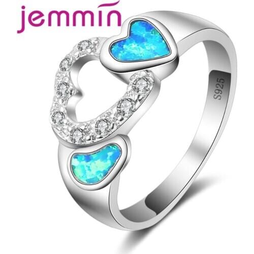 Luxury Female Heart Opal Ring Fashion 925 Sterling Silver Fire Opal Ring Classic Wedding Rings For Women Gifts