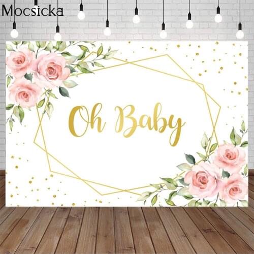 Oh Baby First Birthday Backdrops Pink Flowers Golden Dots Cake Smash Photography Background Newborn 1st Portrait Photo Studio