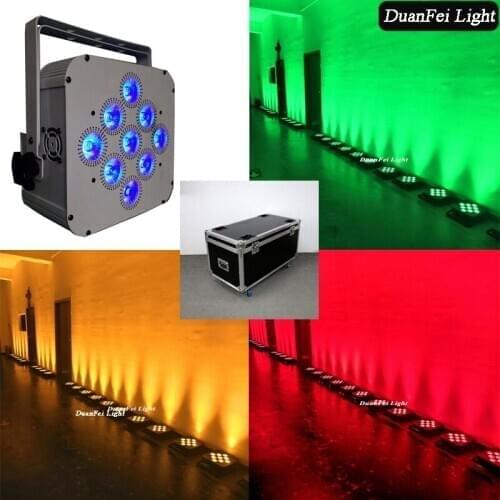 With charging flycase 8pcs 9*18w led battery uplight par wireless flat par led rgbwa uv wash lyre