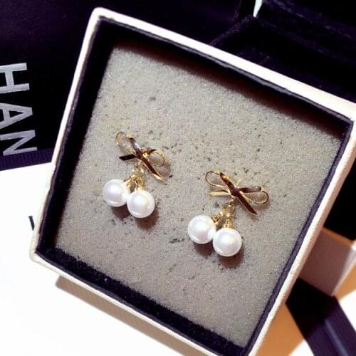 Brillian Earrings 2021 Trend New Bow Wedding Earrings with Pearls Joyeria Fina Para Mujer Bridesmaid Gift Bijoux Gifts for Women