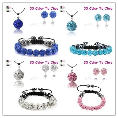 Try56ng Mix 10mm Pave Disco Ball Crystal UWC Silver Plated crystal Set Bracelet Stud Earring Necklace Hotsale