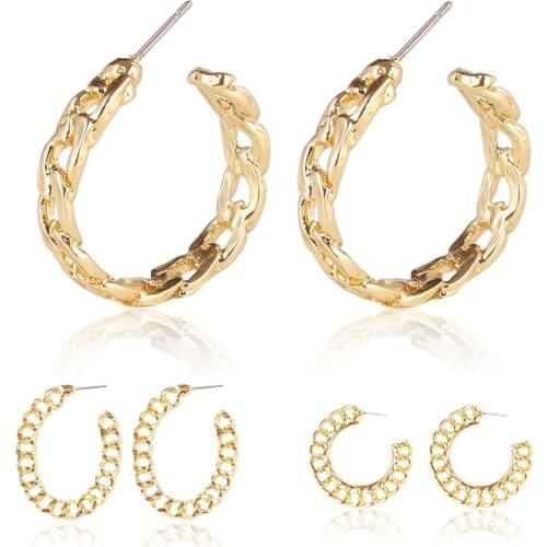 2020 Punk Trendy Gold Color Metal Twist Chain Earrings Handmade Statement Stud Earrings for Women Jewelry Accessories