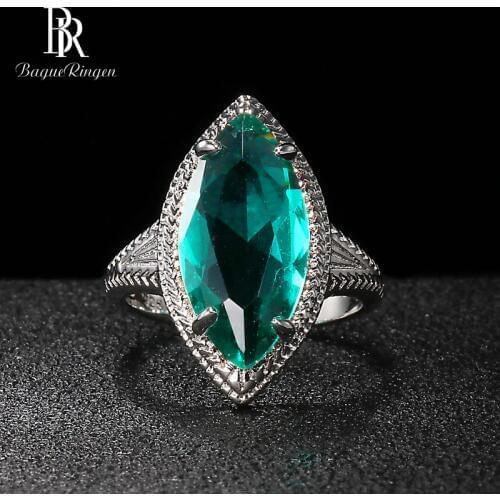 Bague Ringen Olive shape Silver 925 Jewelry Gemstones Ring for Women Emerald Green Delicate Individual Character Gift Wholesale
