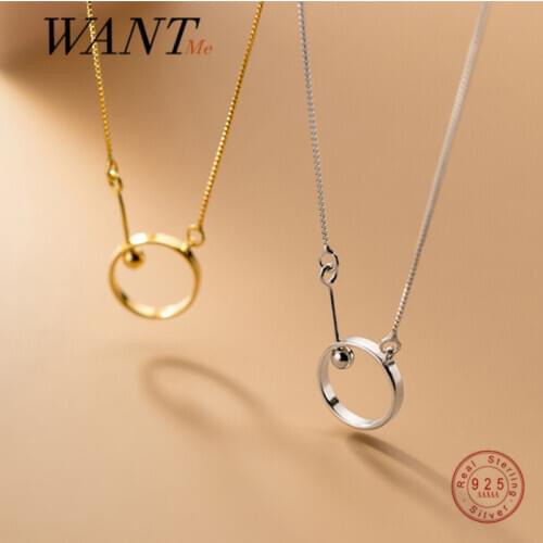 WANTME Real 925 Sterling Silver Fashion Korean Minimalism Geometric Round Chain Bead Pendant Necklace for Women Gothic Jewelry