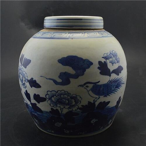 10 Antique QingDynasty porcelain pot,Blue & white flower & bird jar ,Hand-painted crafts,Collection&Adornment,Free shipping