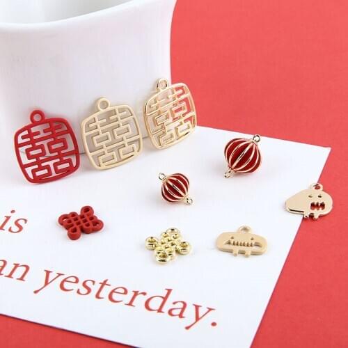 10pcs 2020 New Fashion Chinese Style Red Word Lanterns Chinese Knot Retro Statement Earrings For Women Diy Jewelry Findings