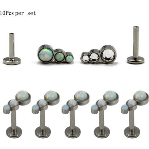 10Pcs Trio Fire Snow Opal CZ Gem Labret Tragus Ear Cartilage Earring Lip Stud with Internally Thread 16g