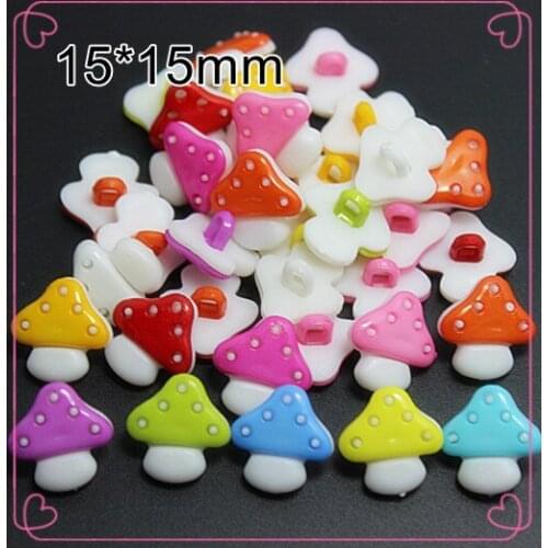 100PCS Mix Colors 15mm Cute Mushroom Shape Plastic Cartoon Buttons 1 hole Sewing cloth children Buttons
