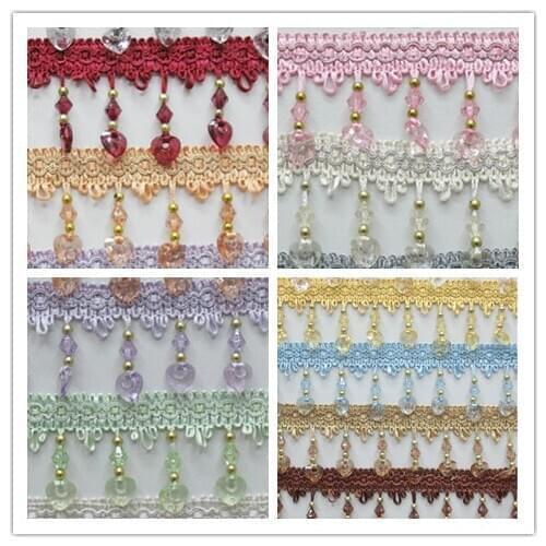 12Yard/Lot 14 Colors Curtain Lace Accessories Tassel Fringe Trim DIY Love Beads crystal bead Drapery Sewing Textile Decoration