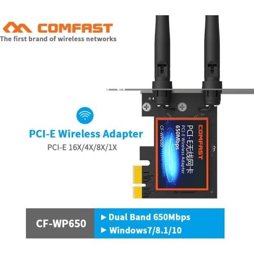 1X 4X 16X PCI-E Cards PCI express wireless adapter 650Mbps 802.11ac 2.4G/5Ghz Wireless ac WiFi Adapter with 2 external antennas