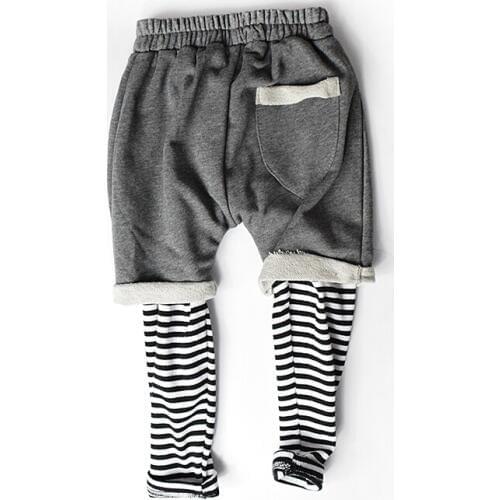 2016 Spring Autumn Fashion Baby Girl Cute Fake Two Piece Cartoon slim Leggings Korean striped cotton small leisure trousers
