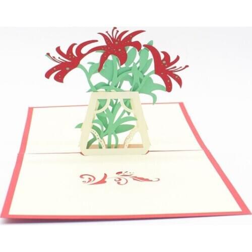 3D Laser Cut Handmade Flower Lily Paper Blessing Greeting Cards + Envelope Thanksgiving Mothers Day Creative Mom Grandma Gift