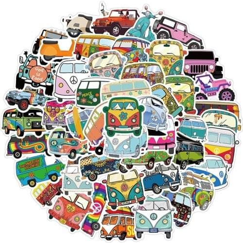 50pcs/set Retro Bus Stickers Love And Peace Retro Hippies Bus Graffiti Stickers For Skateboard Suitcase Laptop Luggage Guitar