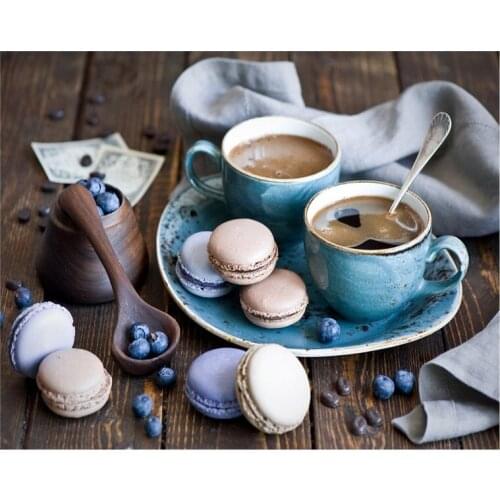 Diamond Embroidery Food Picture of Resin Drill Full Square Diamond Mosaic Coffee Food Tableware Needlework Unfinished DIY