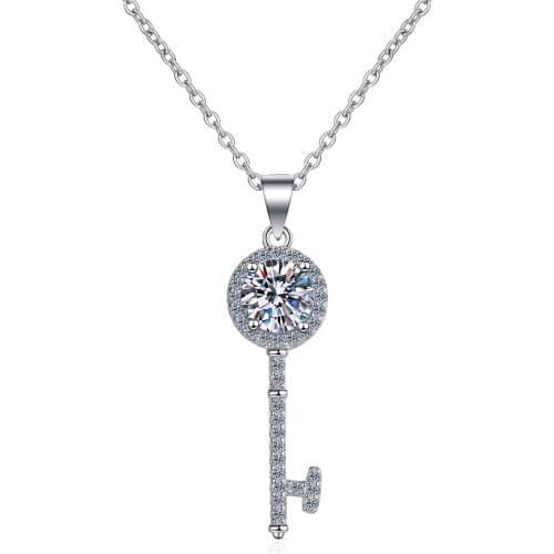 ANZIW 925 Sterling Silver Round Cut 0.5ct/1.0ct Moissanite Diamond key Pendant Neckalces Silver Women Engagement Jewery