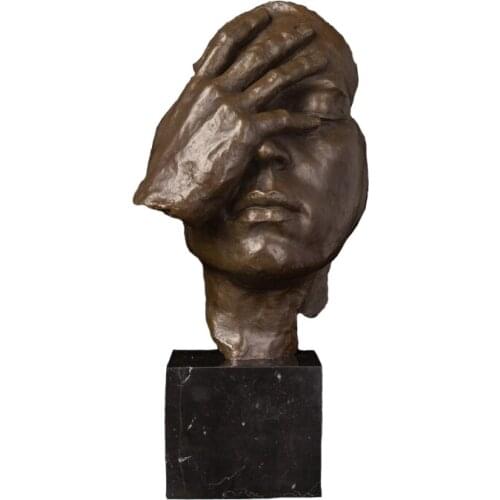 ArtsHom DS-707 43cm Bronze Antique Statue Abstract Human Face Thinking Sculpture Figurine for Home Decoration