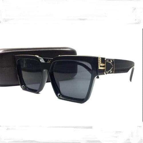 Brand designer sunglasses Black square glasses Classic brown leather box Woman fashion sunglasses