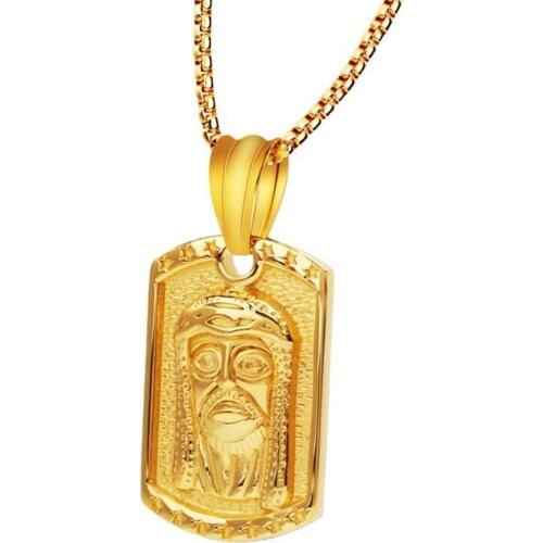 Stainless Steel Hip Hop Gold God Jesus Christ Dog Tag Pendant Necklace Jewelry Gift For Him with Chain