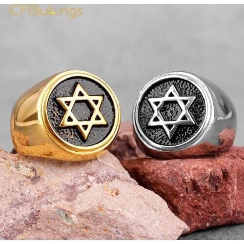 CFBulongs Vintage Six trigrams Star Of David Stainless Steel Men Ring Punk Hip Hop Rock Biker Jewelry Boyfriend Gift Accessories