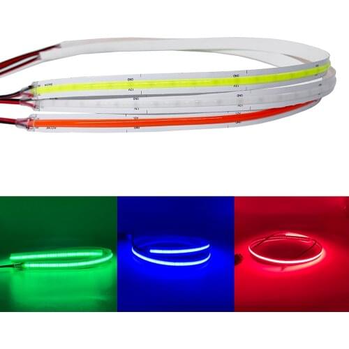 FOB COB LED COB Strip Light High Density Flexible Lights Tape 384/528LEDs/m Blue/ Green/Red Linear Dimmable DC12V/24V