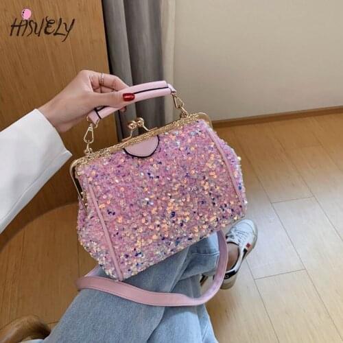 HISUELY Fashion Sequins High Quality PU Leather Crossbody Bags for Women 2021 Summer Shoulder Bag Handbags and Purses Bolsos