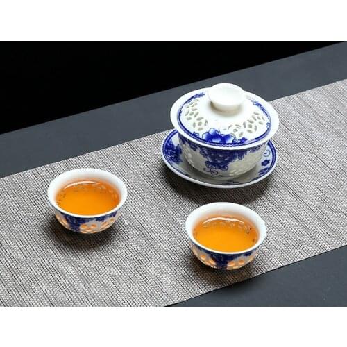 Exquisite blue-and-white ceramic Gaiwan tea set,1pot 2cup Unparalleled Gai wan tea cup porcelain chinese kung fu tea set