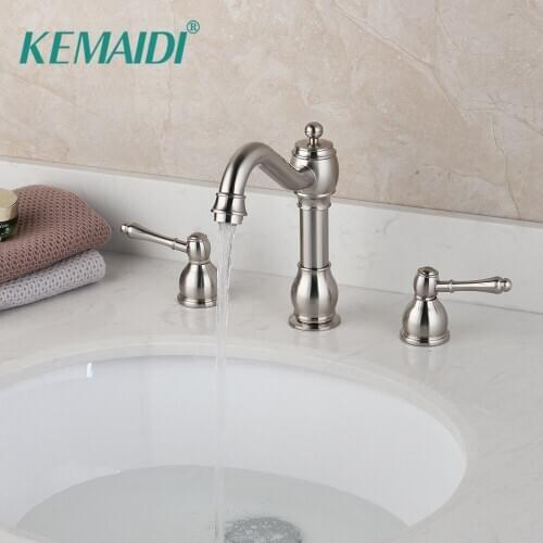 KEMAIDI Dual Handles Bathtub Mixer Tap Faucet Swivel Spray Tap Nickel Brush Bathroom Wash Basin Sink Tap Solid Brass Vessel 3