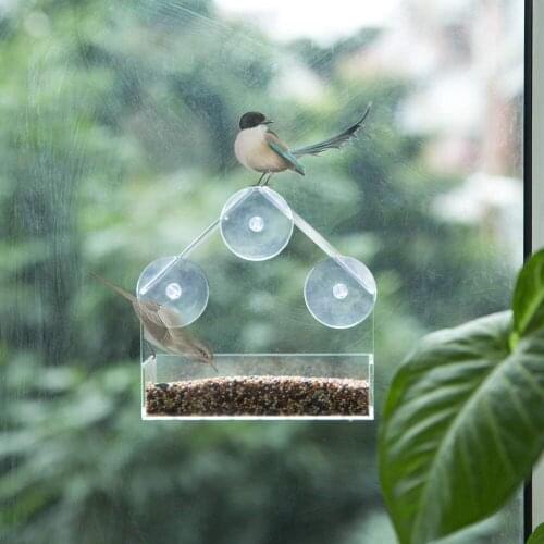 Bird Feeder Acrylic Transparent Window Viewing Bird Feeders Tray Birdhouse Pet Water Feeder Suction Cup Mount House Type Feeder