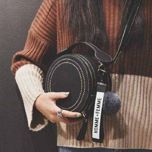 2020 European and American rivet round round bag frosted retro hand-held cross bag girl ball shoulder bag