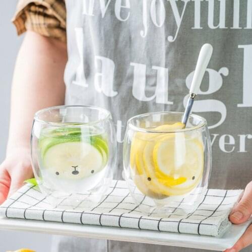 Many Of Cartoon Patterns Heat-resisting Double-deck Transparent Glass Coffee Cup Creative Bear Penguin Animal Breakfast Milk Cup