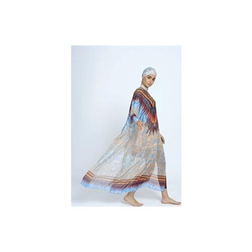 Muslim Swimwear Hijab On Patterned Kaftan Pareo Africa