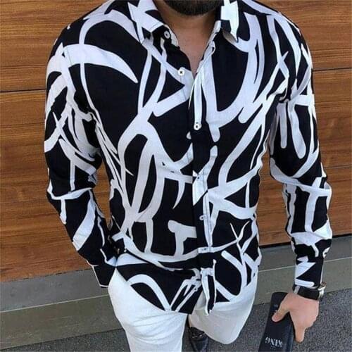 2021 NEW Men Shirts Punk Style print Long Sleeve Tops Fashion High Street Casual Hawaiian Shirts Mans Single breasted lapel Shir