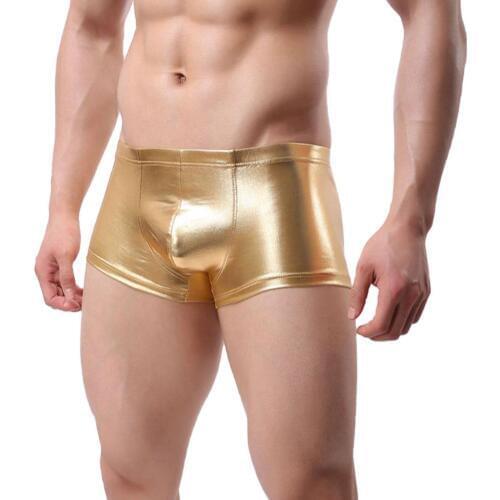 PU Faux Leather Underpants Men Plus Size boxers Mens U Convex Pouch Boxers Black Nylon Sexy Shorts Male Gay Underwear