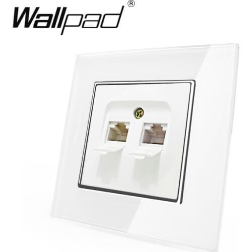 EU Double Tel Socket Wallpad White Glass Panel EU Style Double Rj11 Tel Phone Jack Port Wall Socket with Claws