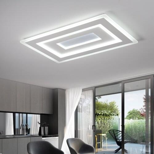 New White Square Modern Led Chandelier Glossy Living Room Bedroom Study Home