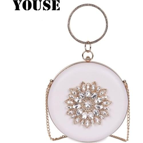 YOUSE Brand 2021 New Diamond-encrusted Round Dinner Clutch Bags Fashion Small Round Bag Handbag Cross-body Bags Wrist bags