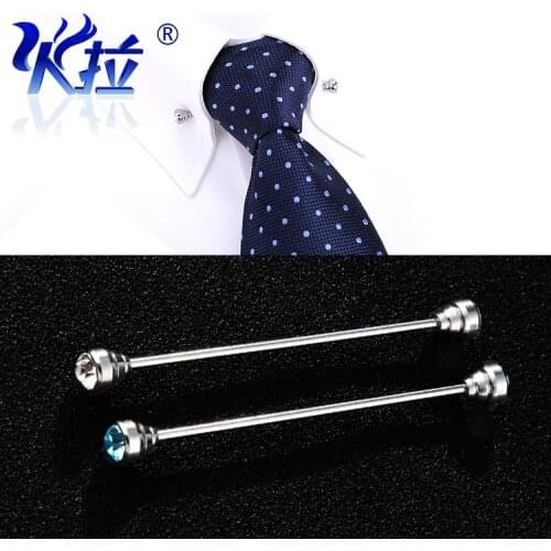 New design mens crystals screw on shirt collar pin rod buckle dress decorative cufflink ornament accessories