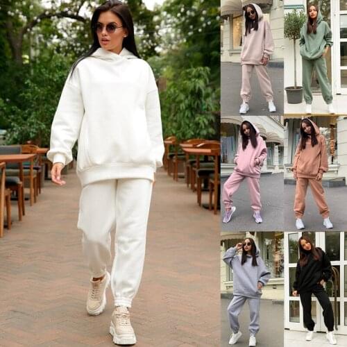 Autumn Winter Two Piece Set Women Tracksuit Hoodie Sweatshirt + Sweatpants Sport 2 Pieces Set Jogging Suit Fashion Outfit Kahaki