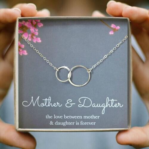 Mother & Daughter Chain Necklaces Women Double Circles Necklace Two Interlocking Infinity Family Christmas Jewelry