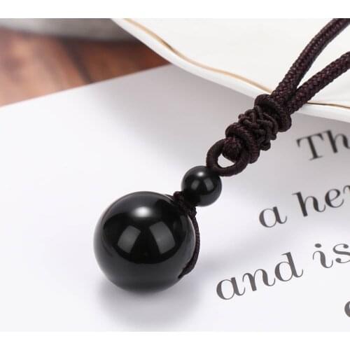 Black Obsidian Rainbow Eye Beads Ball Natural Stone Necklace Pendant Transfer Lucky Love Crystal Jewelry Free Rope For Women Men